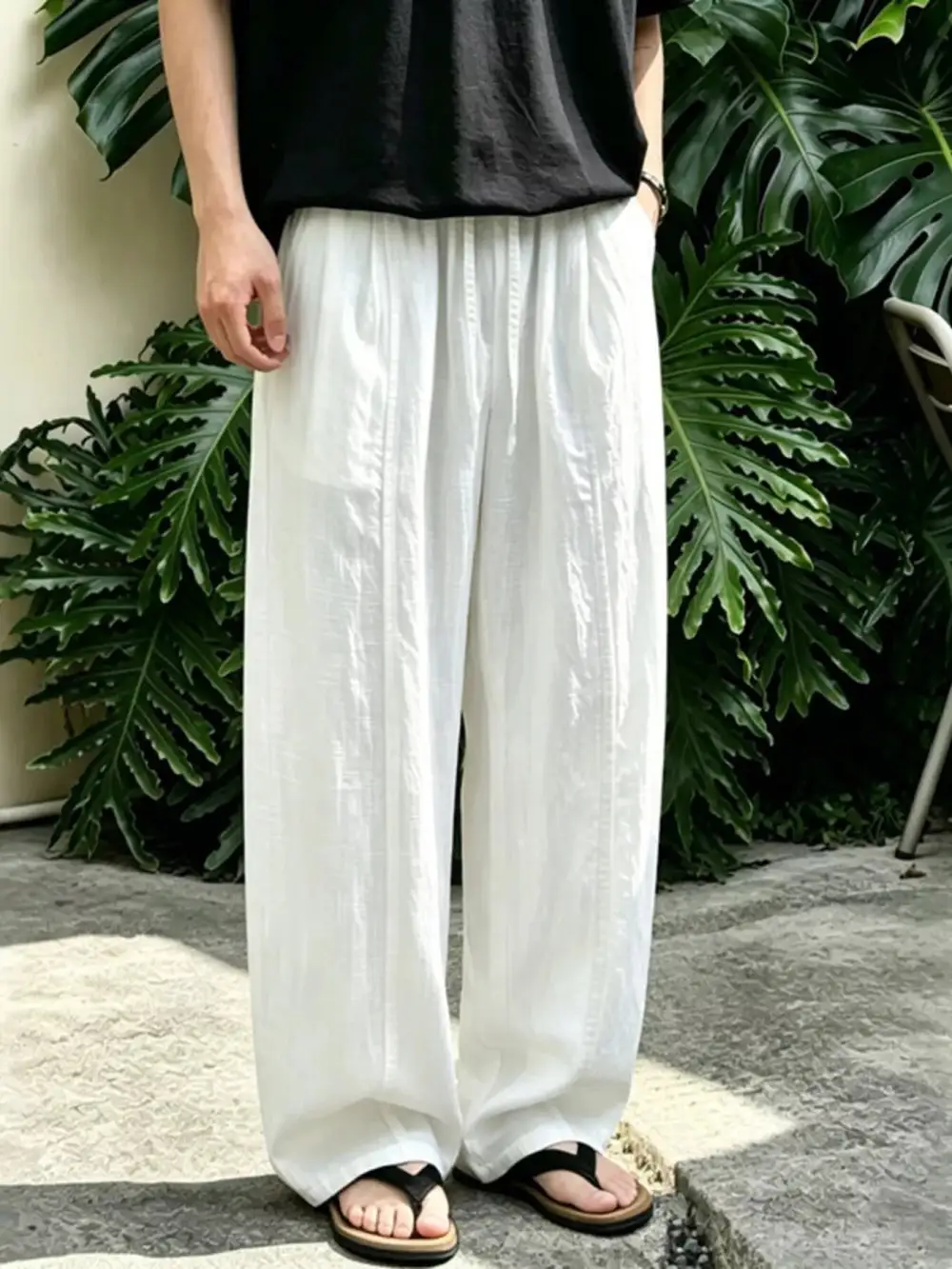 Men's Plus Size Wide Leg Pants with Drawstring