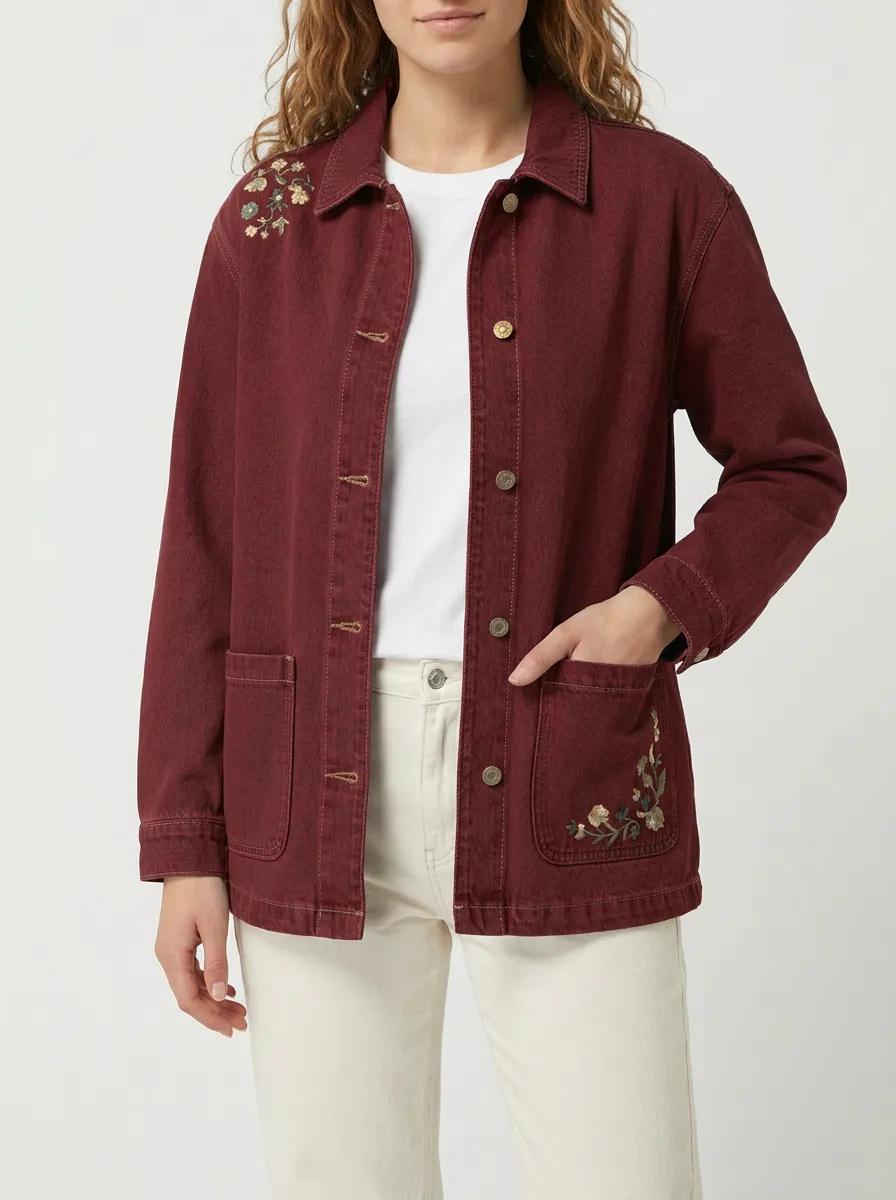 Women's Harbor Floral Embroidered Denim Jacket