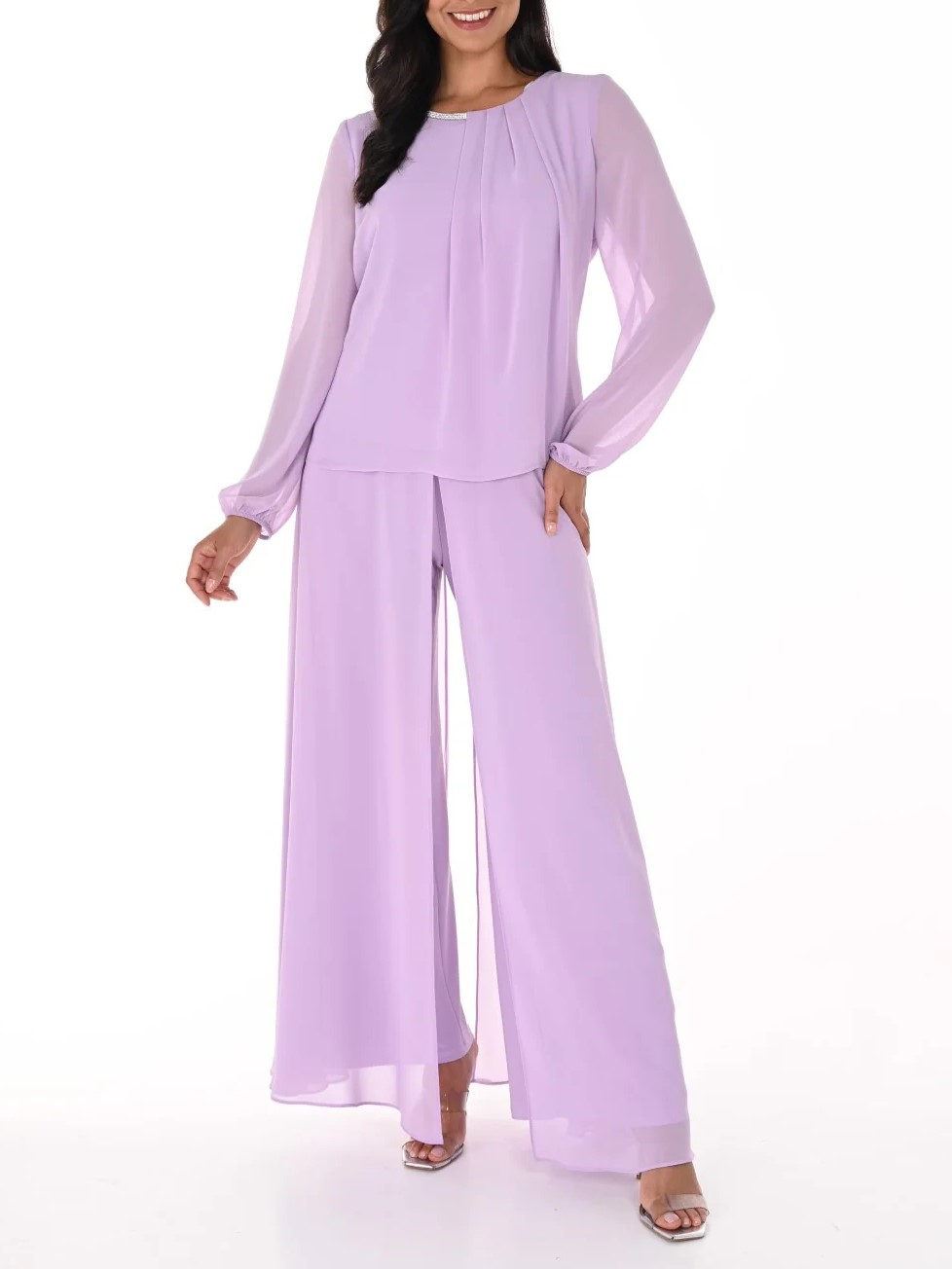 Lilac Sheer - Sleeve Wide - Leg Pants