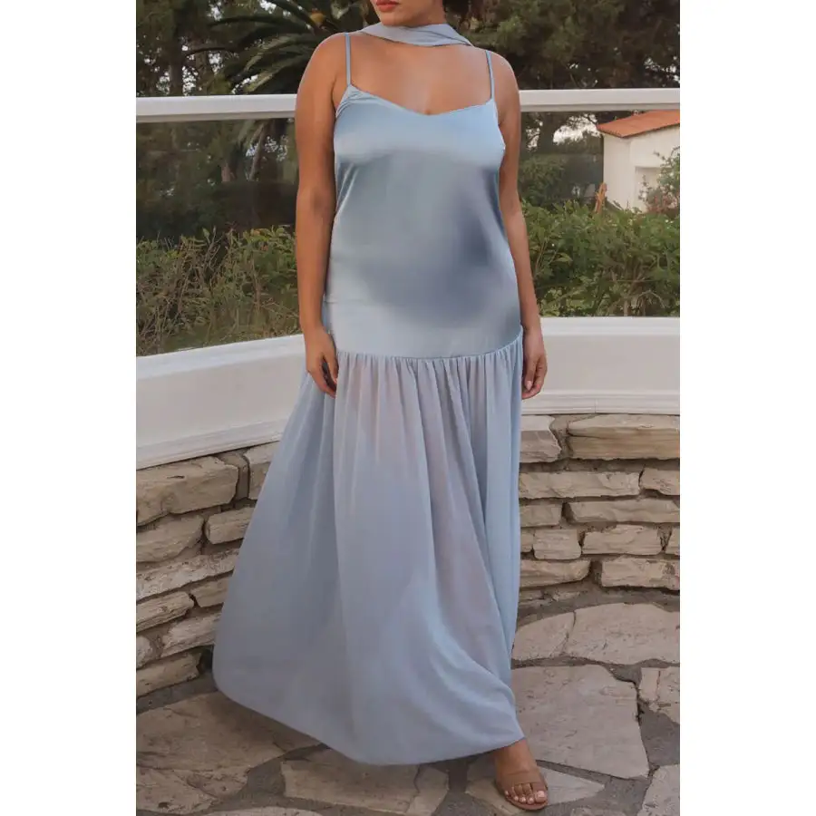 Adjustable Strap Maxi Cami Dress with Scarf