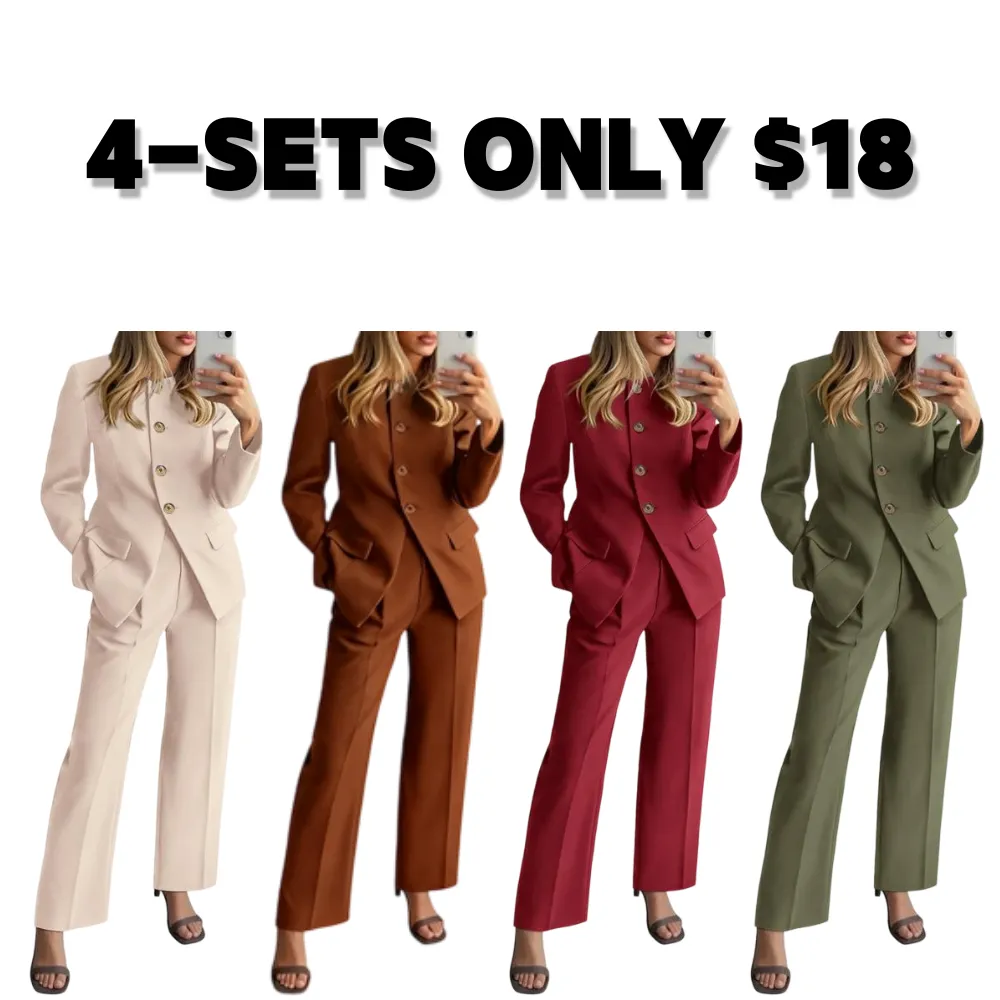 Two-Piece Set for Women Fall Fashion Business Casual Long Sleeve Blazer Jackets Wide Leg Pant Suits Pockets