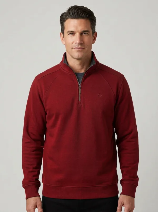 Men's Minimalist Raglan Embroidered Emblem Stand-Collar Quarter-Zip Sweatshirt