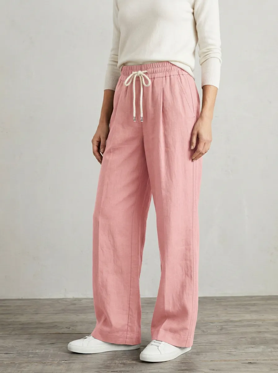 Women's Linen Blend Linen Inspired Adjustable Drawstring Waist Pants