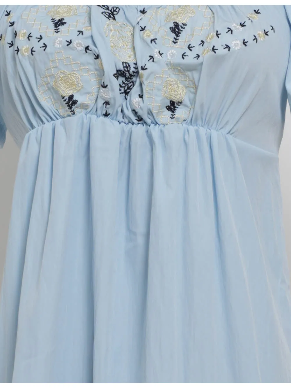 Embroidery Square Neck Bow Mini Dress