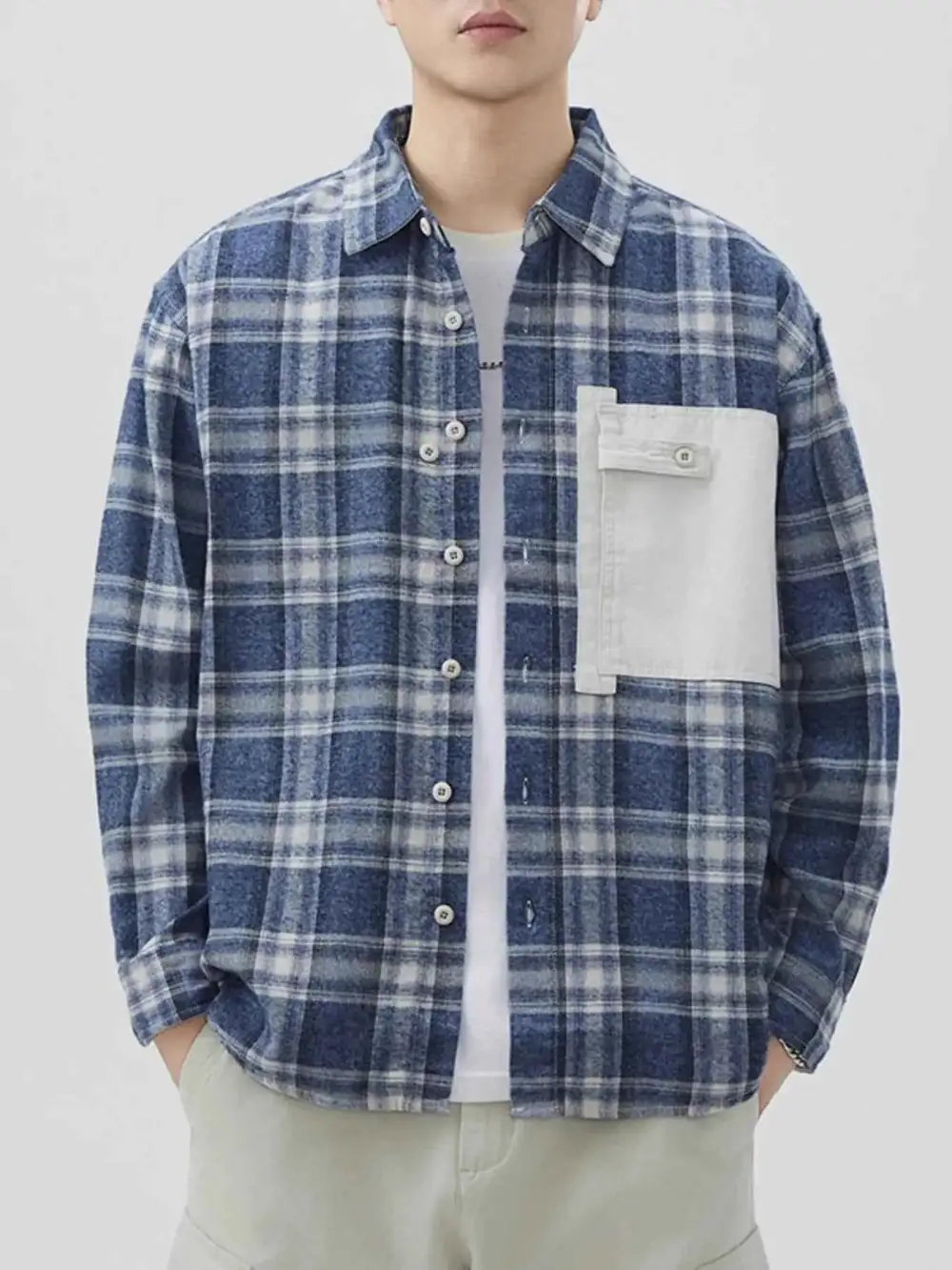 Plaid Button Down Shirt with Contrast Pocket
