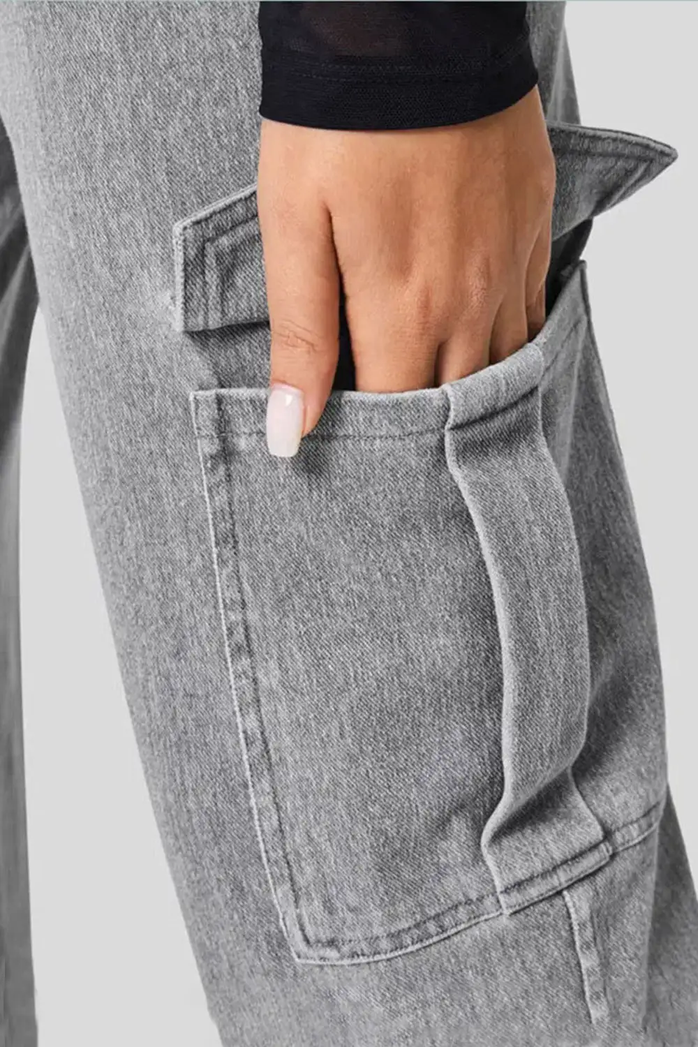 High Waist Straight Leg Cargo Denim Jeans