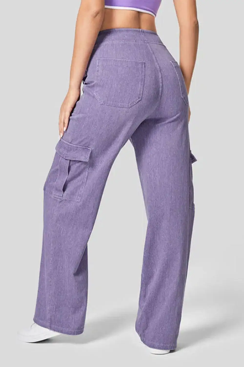 High Waist Straight Leg Cargo Denim Jeans