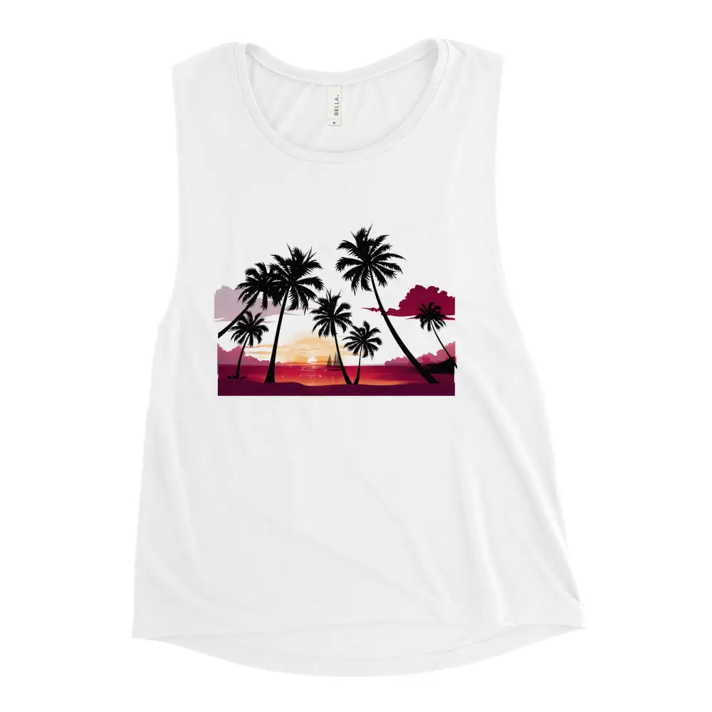 Ladies Muscle Tank Palms and Sunset Tank Top
