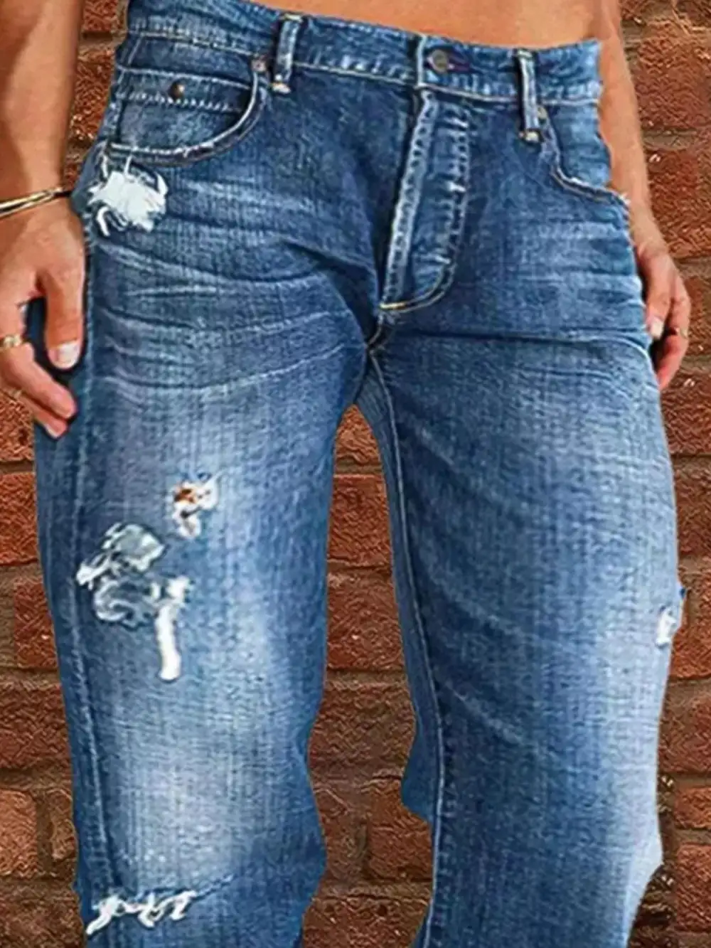 Balanced Raw Hem Distressed Denim Jeans