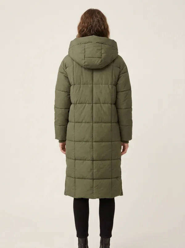 Simple Quilted Puffer Long Hooded Coat