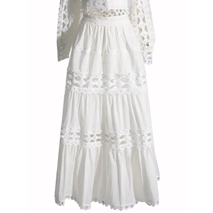 Lace Button Up Long Sleeve Top and Skirt Set