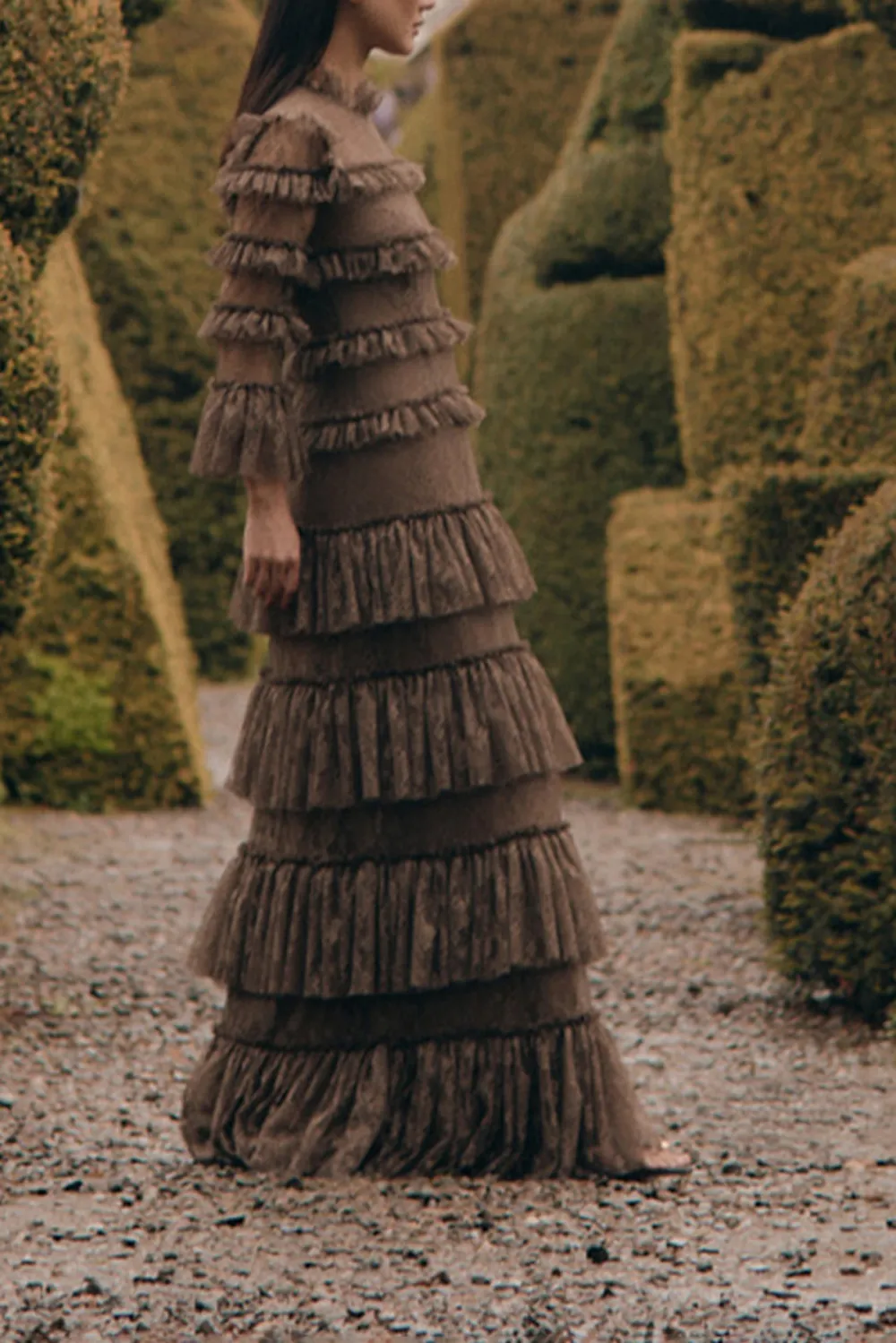 Tiered Ruffled Lace Maxi Dress