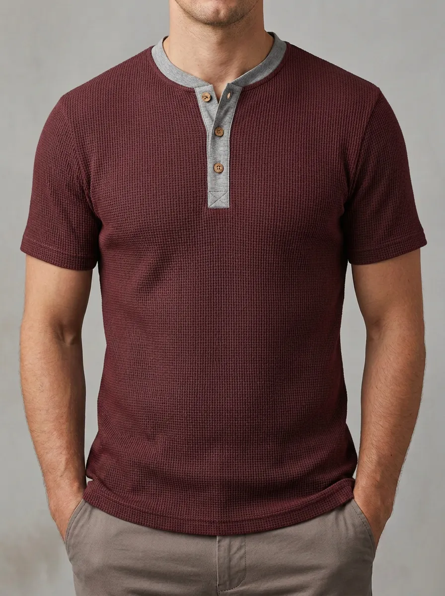 Waffle-Knit Men's Short-Sleeve Henley Shirt