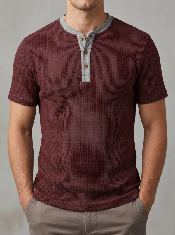 Waffle-Knit Men's Short-Sleeve Henley Shirt