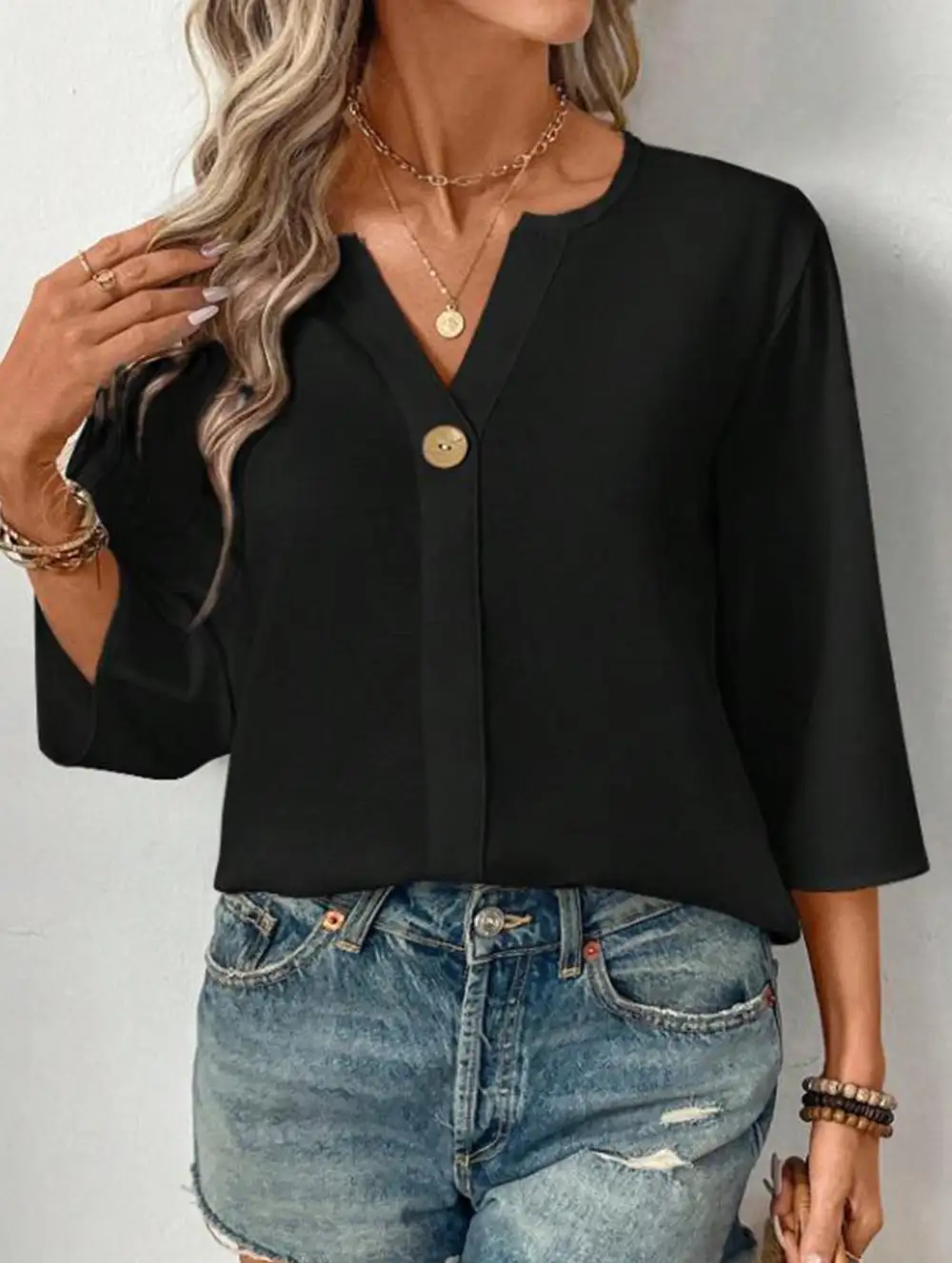 Linen V Neck Button Shirt