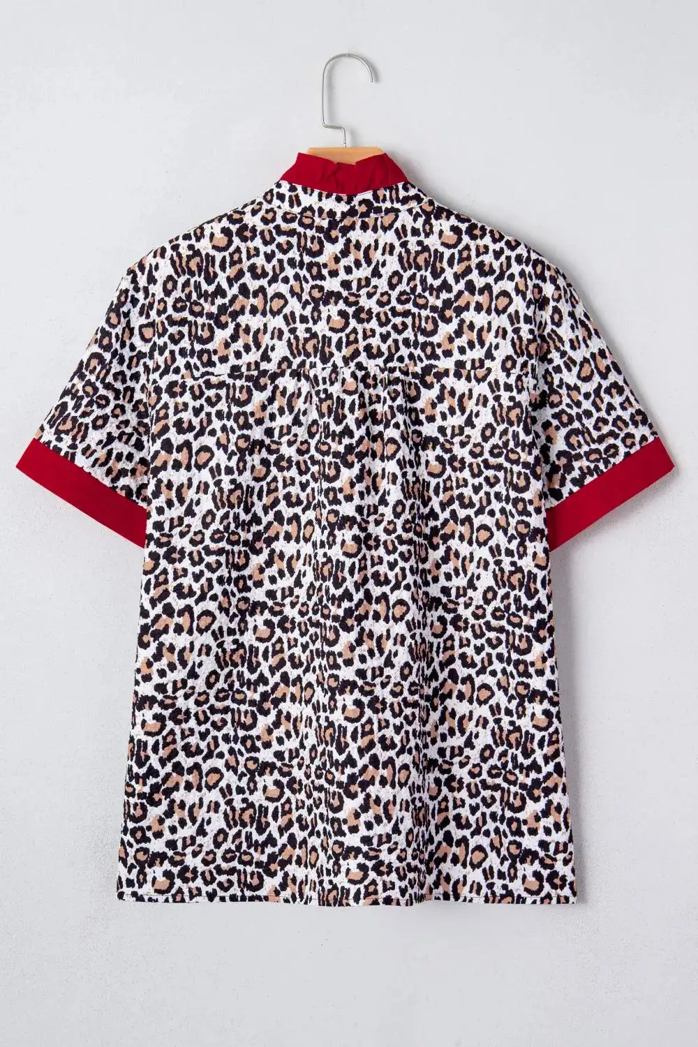 Contrast Frilled V Neck Trimmed Leopard Shirt