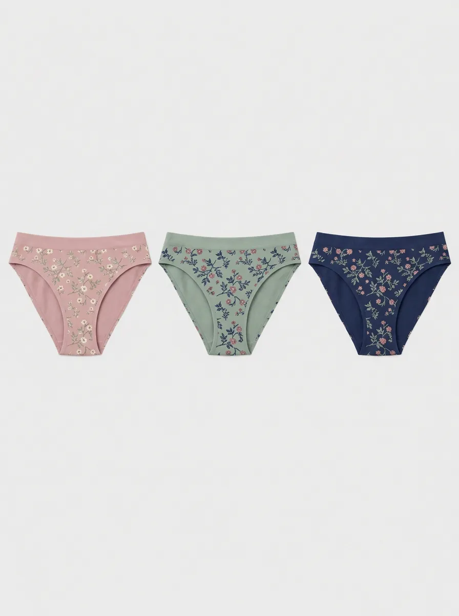 Women's Assorted Floral Patterned Mid-Rise Briefs 3-Pack