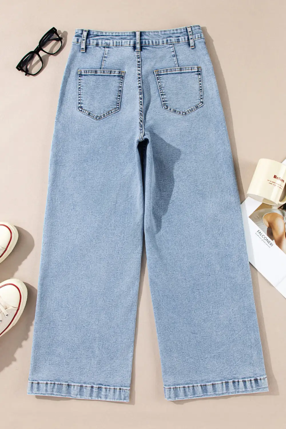Chic Patch Pocket Straight Leg Loose Jeans