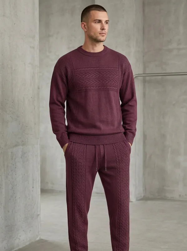 Cable-Knit Men's Knit Sweater Tracksuit Set