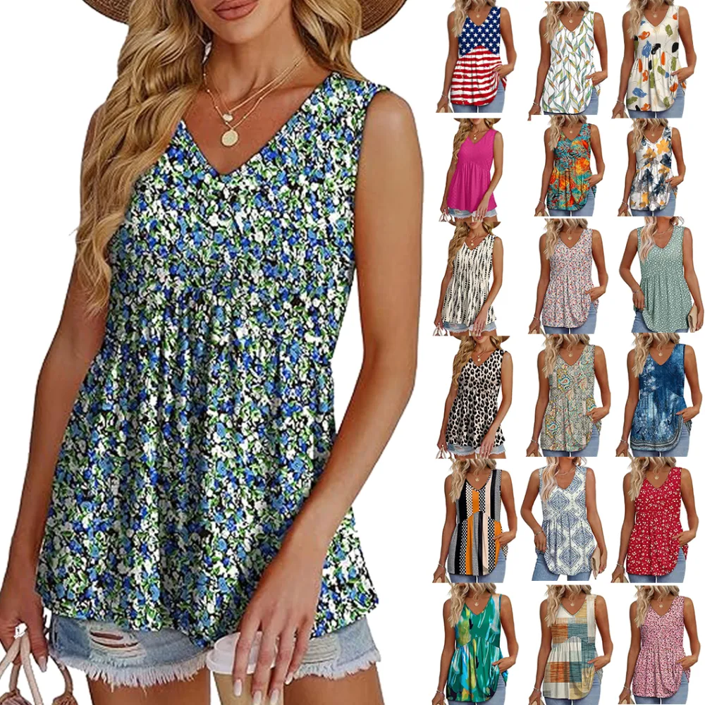 Womens Tank Tops 2025 Flowy Peplum Tops For Women Dressy Sleeveless V Neck Babydoll Tank Tops