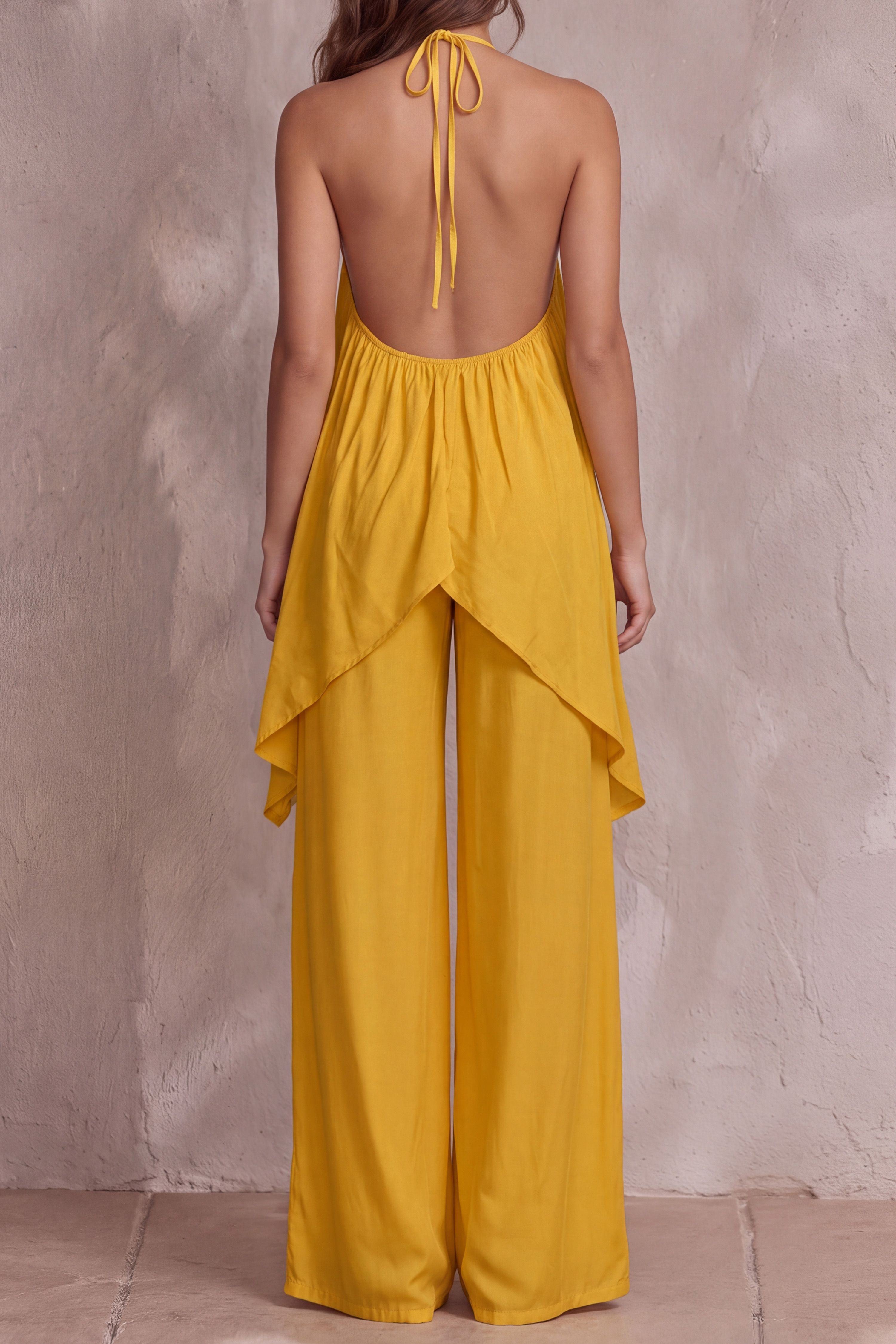 Halter Neck Asymmetrical Matching Pants Set