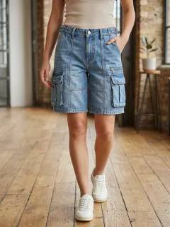 Women's Casual Casual Streetwear Multi-Pocket Denim Cargo Shorts Cargo Denim Shorts