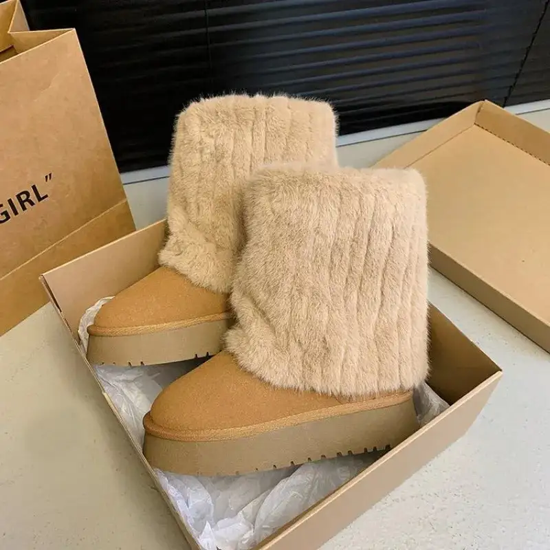 Faux-Suede Suede Plush-Lined Ankle Boots