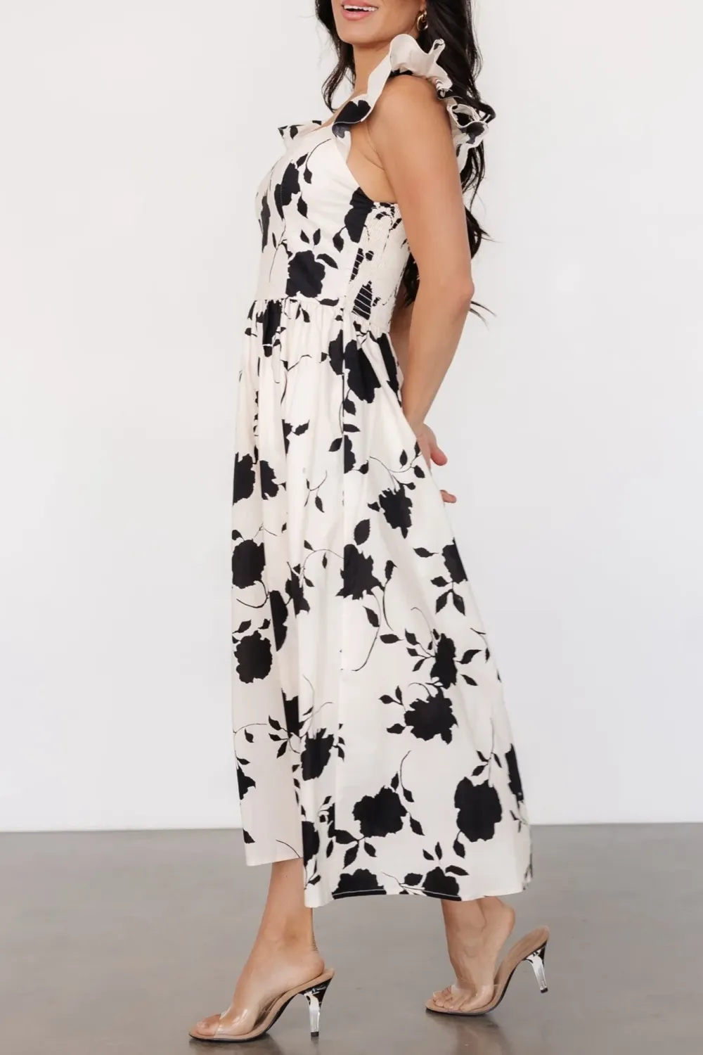 Minimalist Versatile Art Ivory And  Black Floral Dress