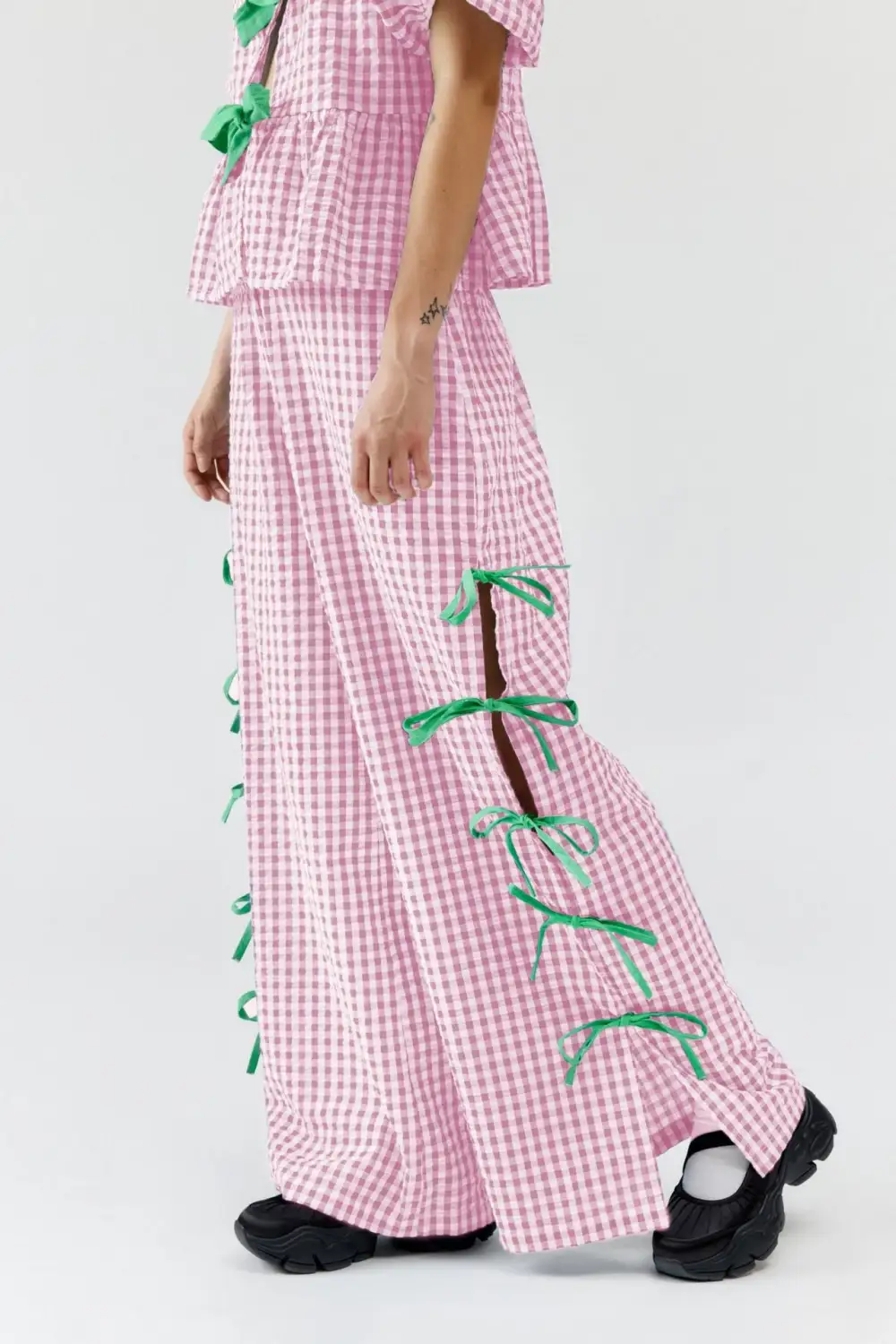 Side Tied Plaid Pants