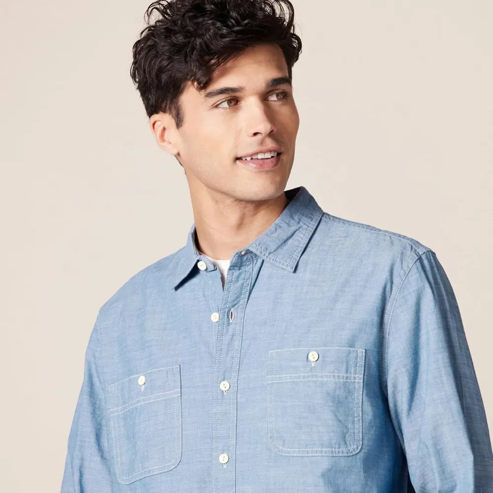Men's Regular-Fit Long-Sleeve Chambray Shirt