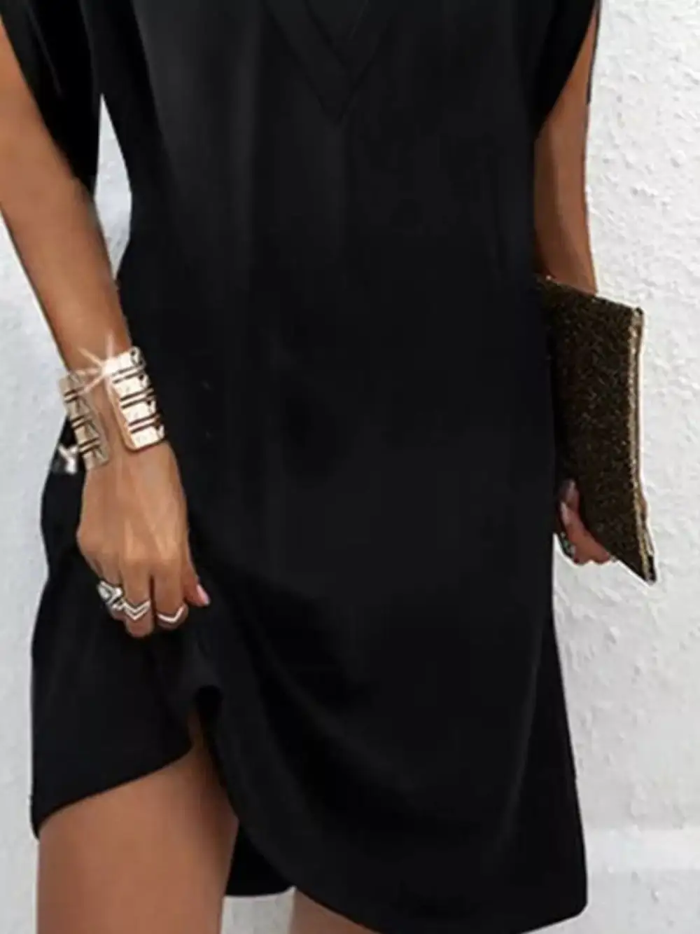V-Neck Side Slit Mini Dress