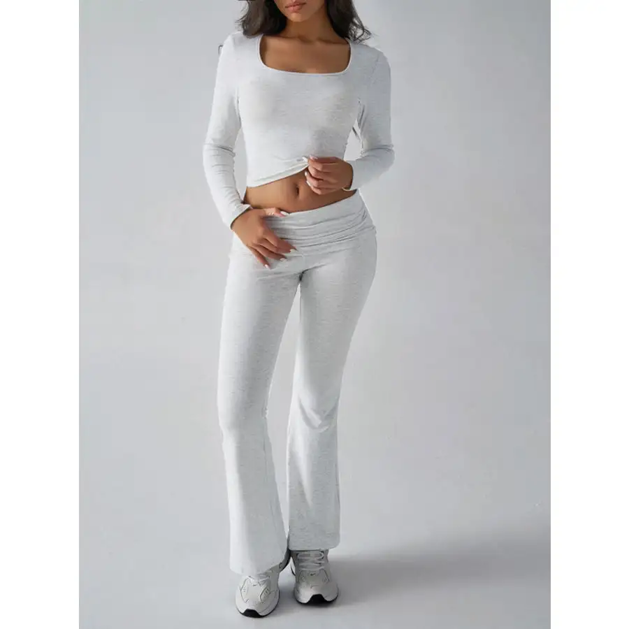 Square Neck Long Sleeve Top and Pants Set