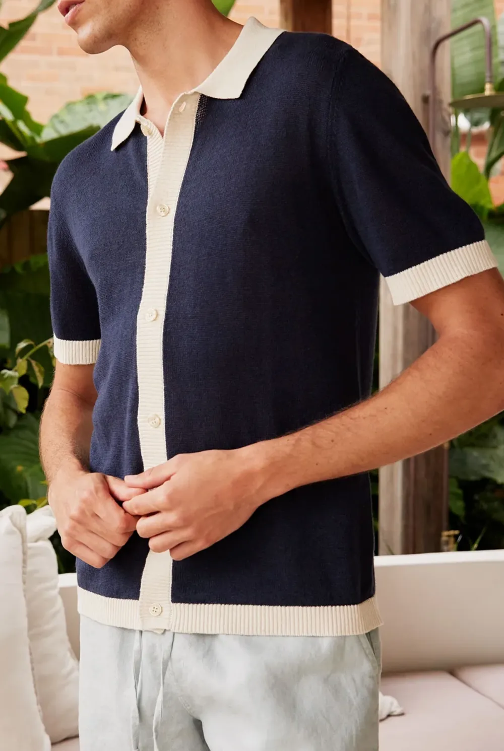 Contrast Rib Trims Knit Shirt