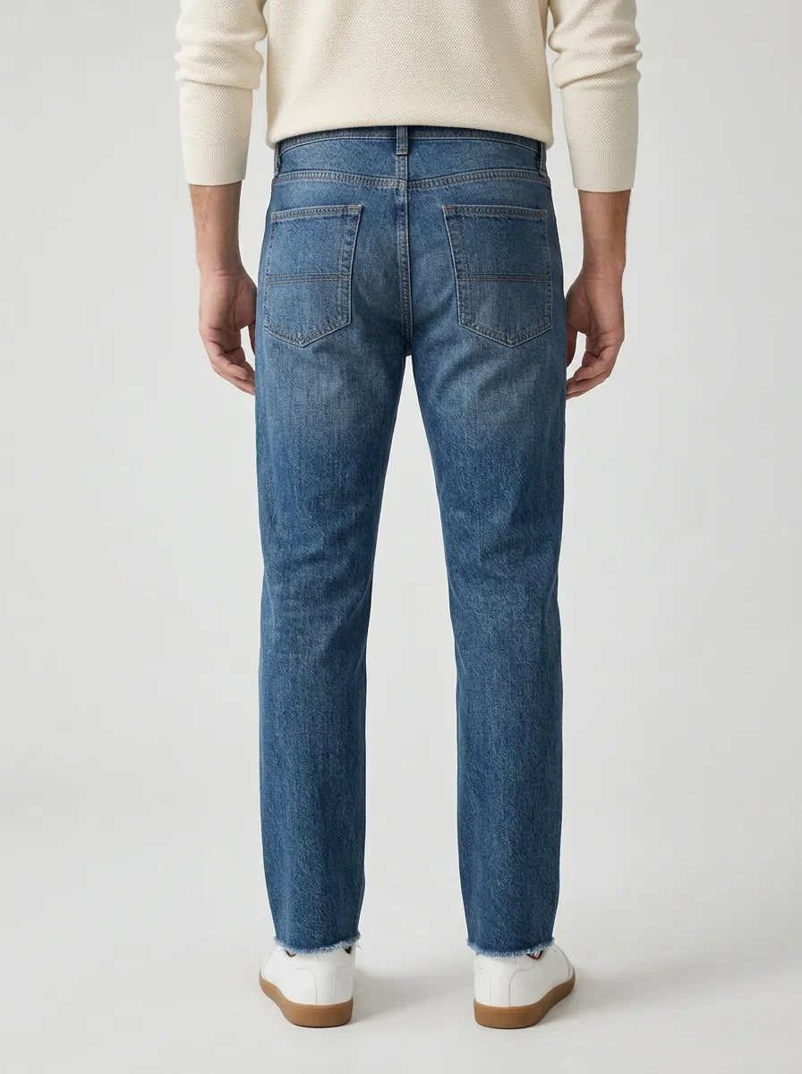 Straight Leg Patchwork Stitched Detail Casual Men's Loose Fit Jeans
