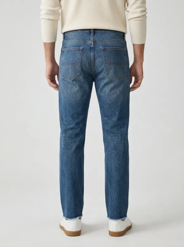 Straight Leg Patchwork Stitched Detail Casual Men's Loose Fit Jeans