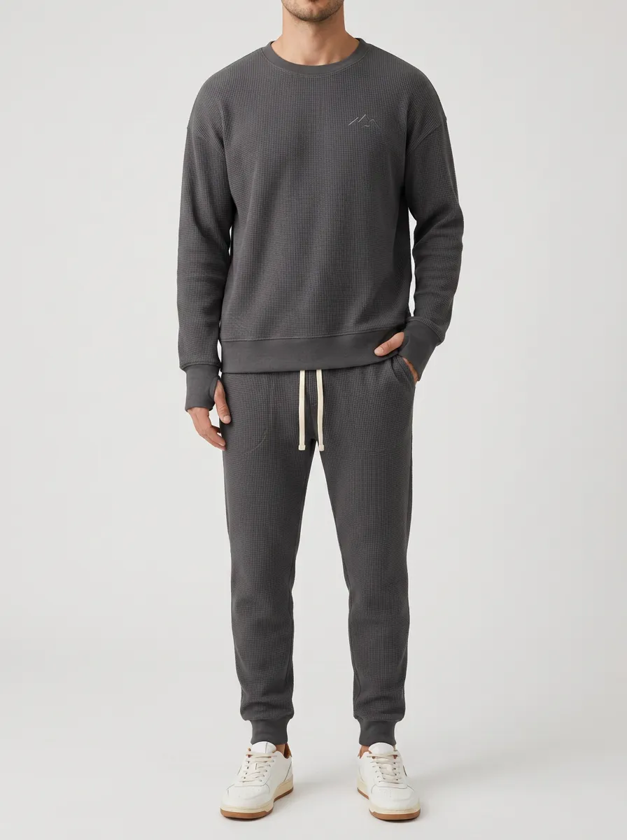 Men's Mountain Logo Charcoal Waffle Knit Printed Top