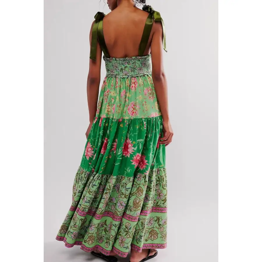 Floral Tiered Maxi Dress with Mixed Print Design