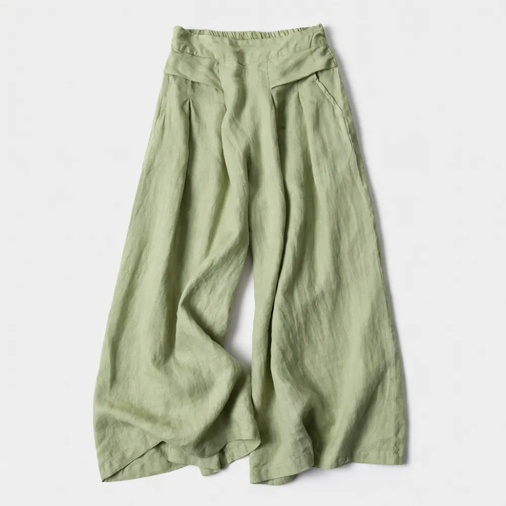 Women's Cotton and Linen Seven-Point Wide-Leg Pants