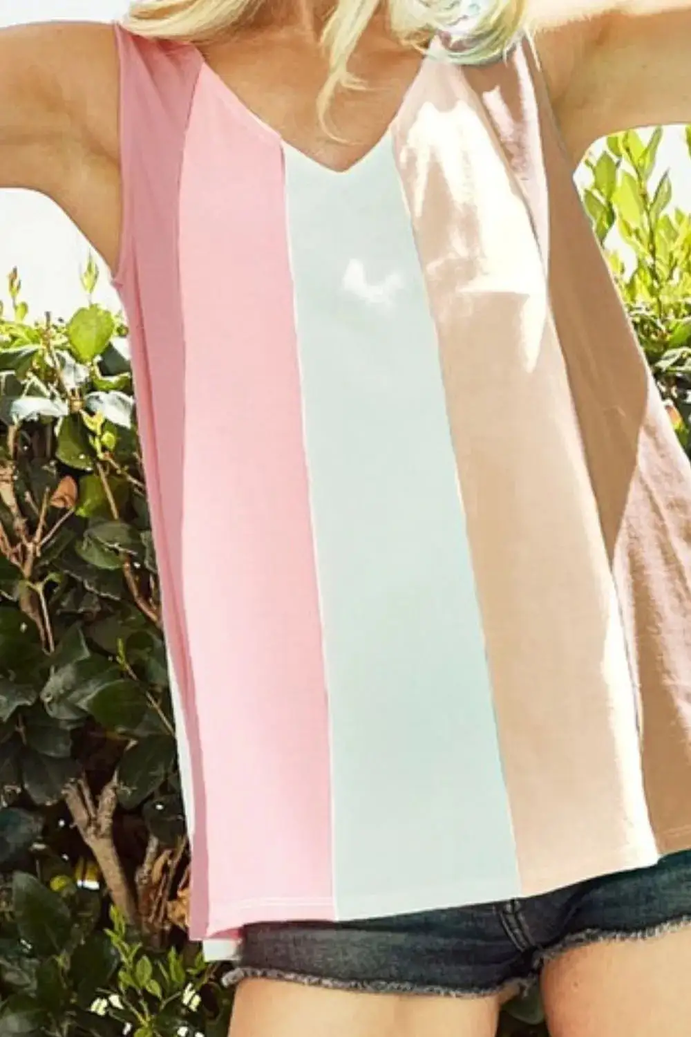 Cotton Span Knit Color Block Sleeveless Top