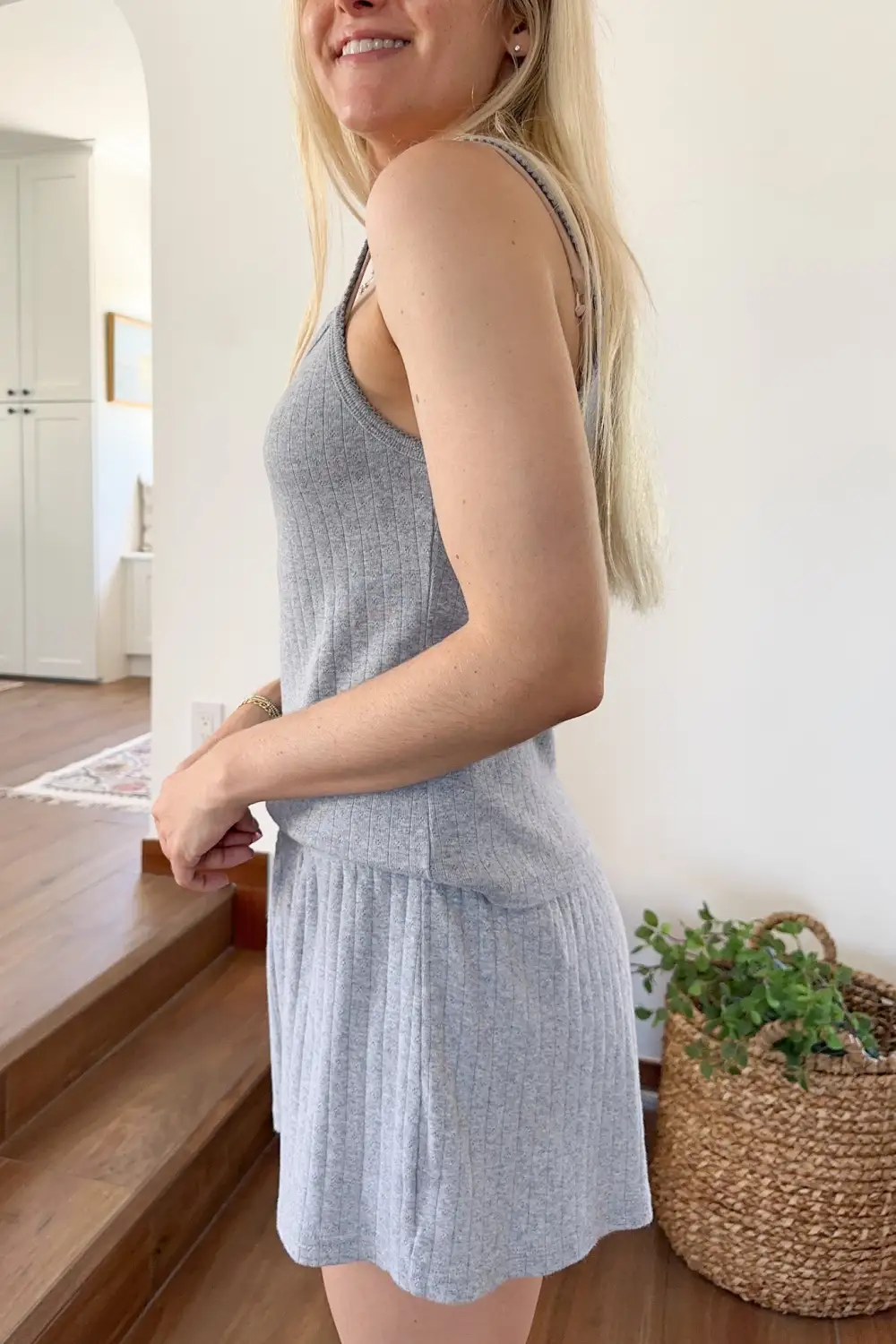 Boxy Fit Ribbed Knit Pointelle Tank Top