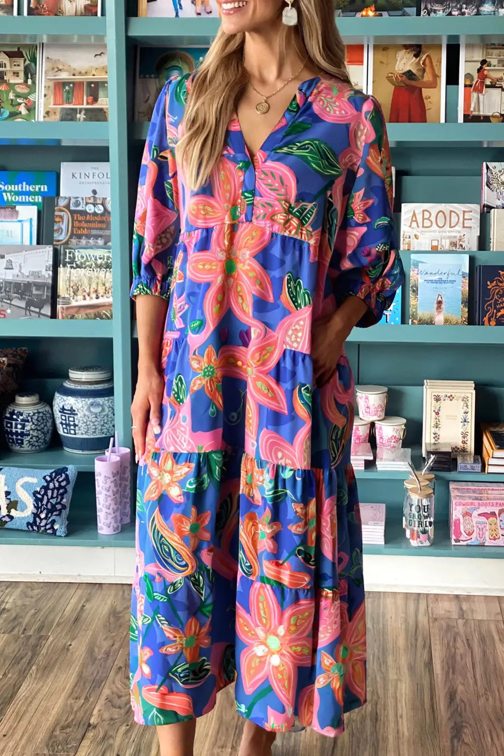 Soft Touch Floral Printed V Neck Dress