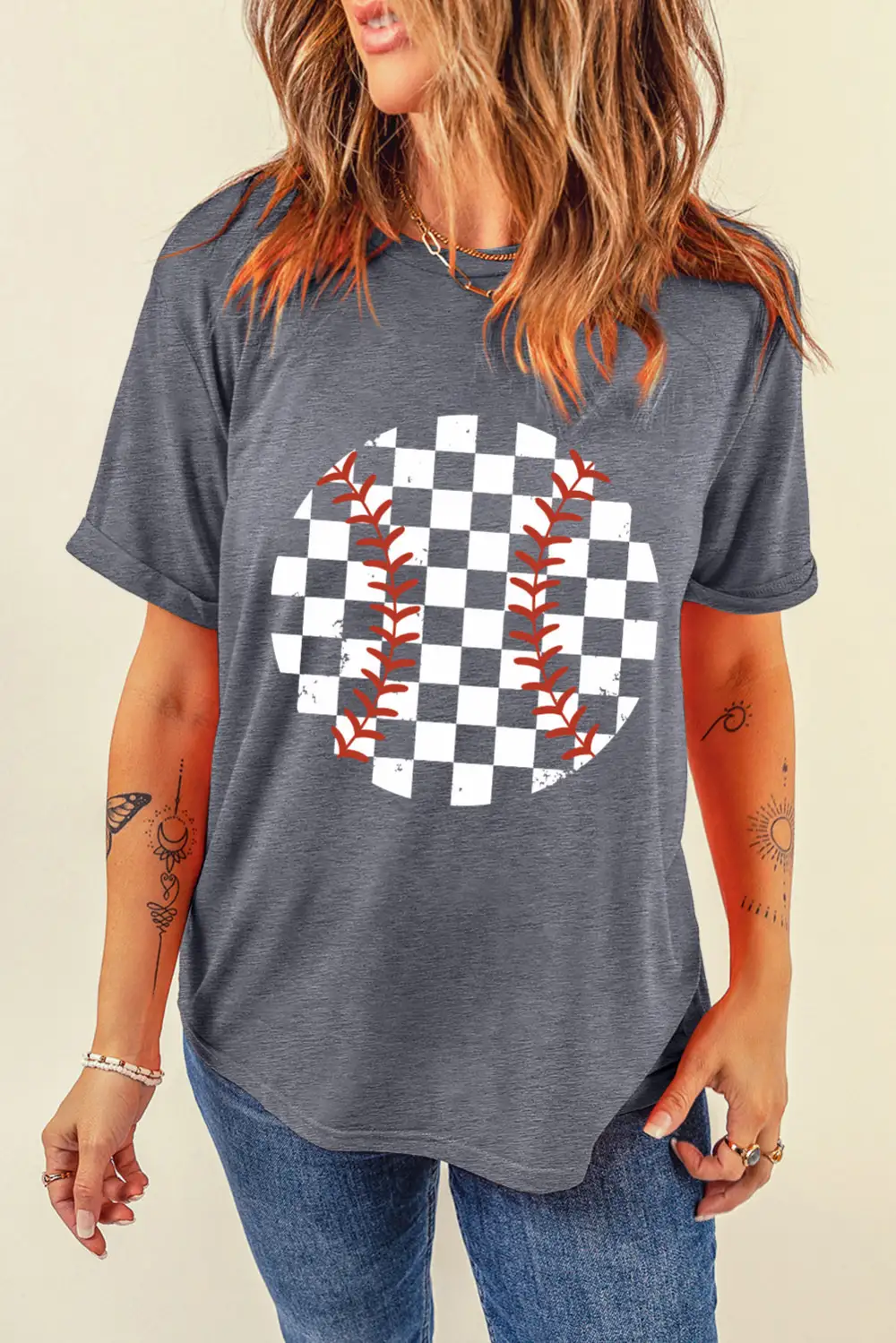 Gray Vintage Checkered Baseball Graphic