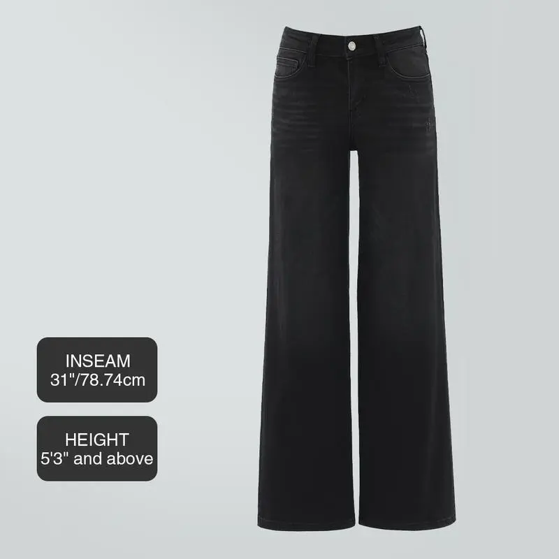 Mid-low Rise Baggy Jeans Stretchy Wide Leg for Women Distressed Pants