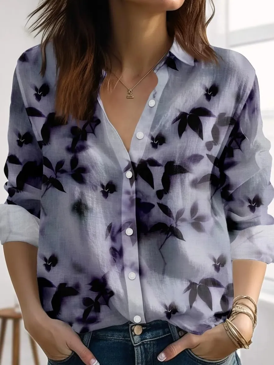 Watercolor Leaf Print Shirt