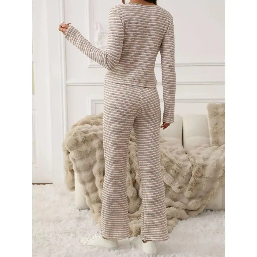 Striped Long Sleeve Top and Pants Set