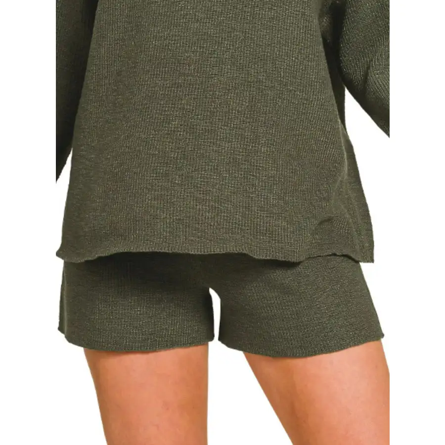 Round Neck Knit Top and Shorts Sweater Set