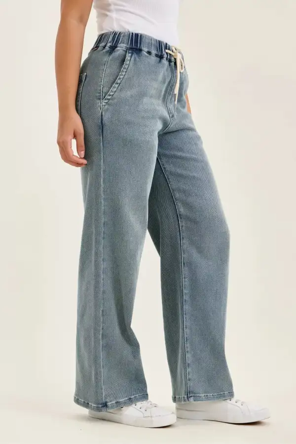 High Rise Drawstring Wide Leg Jeans
