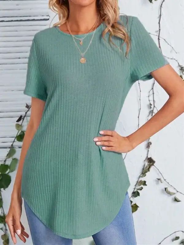 Round-Neck Collared Short-Sleeve Knit T-Shirt