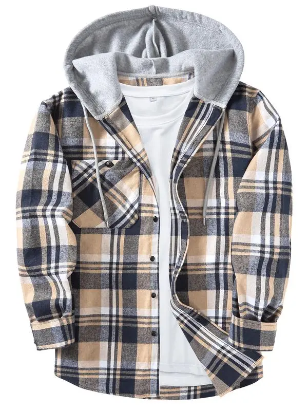 🧥 【Plus Size】Tall and Fat Plaid Patchwork Hooded Jacket Comfort. Warmth. Confidence — Designed for Every Body.