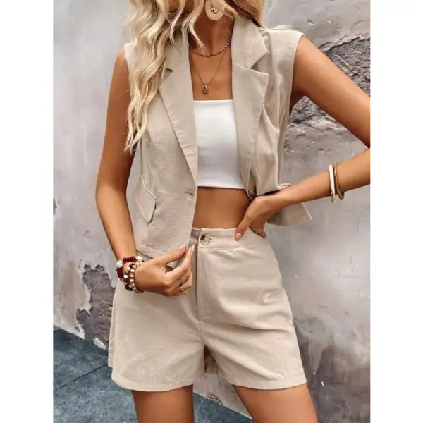 One Button Sleeveless Top and Shorts Set
